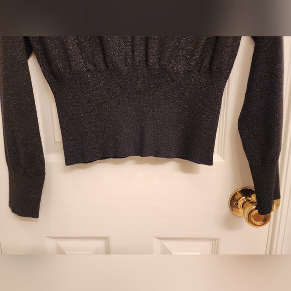 Black V-Neck Metallic Crop Sweater Juniors XL - Picture 9 of 11